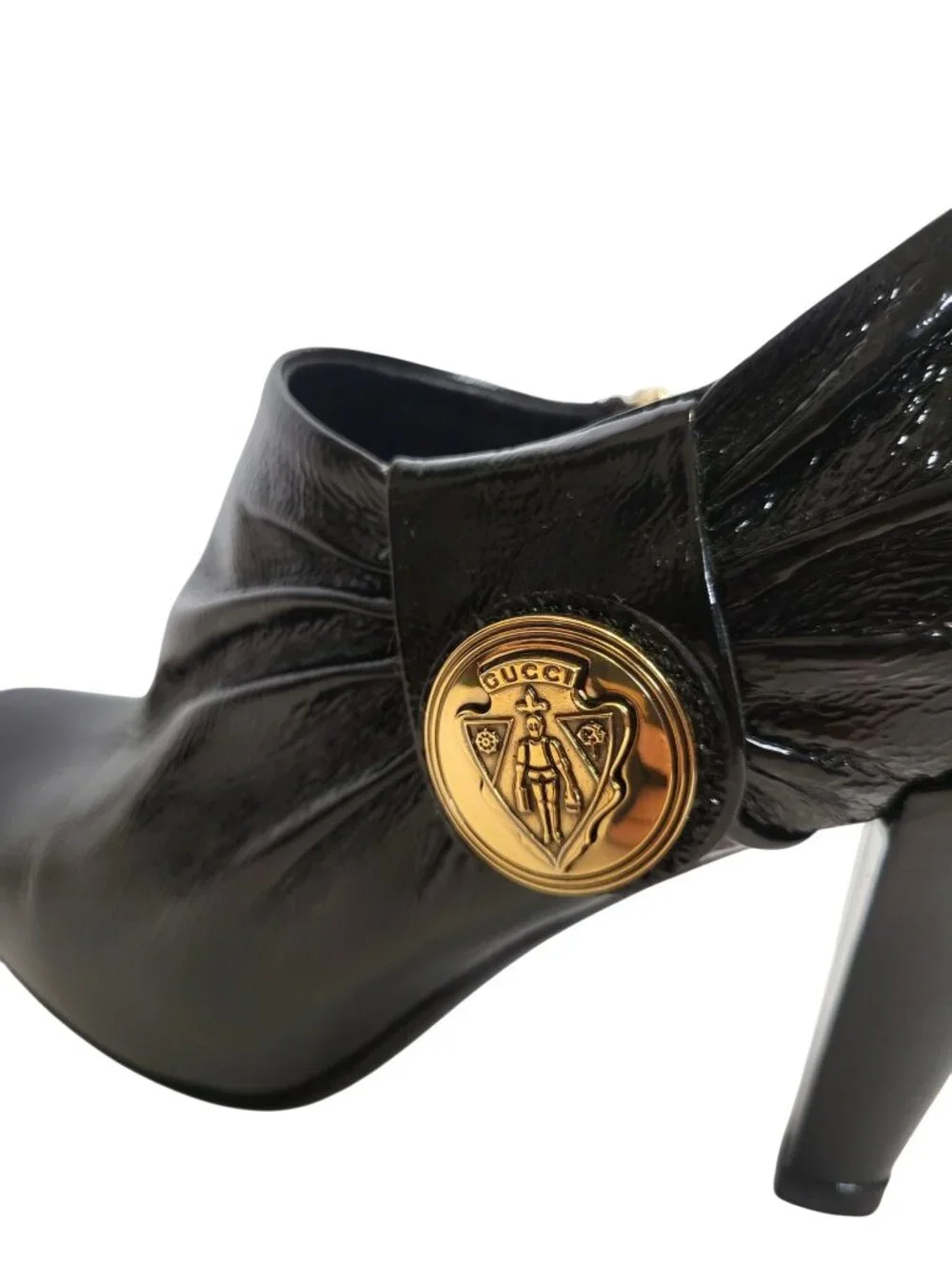 Gucci Hysteria Crest Ankle Booties Black Patent Leather Frida Giannini Boot